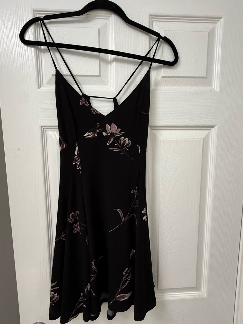 UO Black Floral Mini Dress with Open Back
